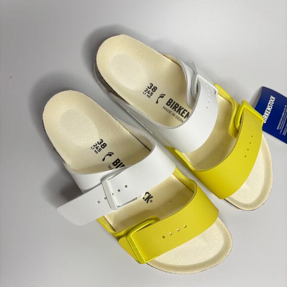 Birkenstock Arizona Split Two Strap Sandals in White/Lime Sour (Narrow) - Picture 6 of 9